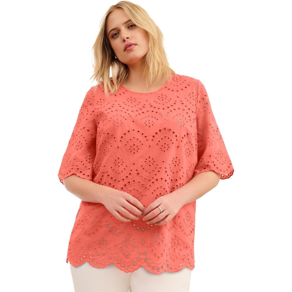 imageellos Plus Size Scalloped Hem Eyelet BlouseDusty Coral