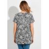 Woman Within Plus Size Perfect Printed Short-Sleeve Shirred V-Neck Tunic(Black Sketch Floral)