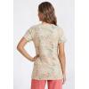 Woman Within Plus Size Perfect Printed Short-Sleeve Shirred V-Neck Tunic(Natural Khaki Orchids)