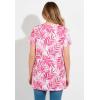 Woman Within Plus Size Perfect Printed Short-Sleeve Shirred V-Neck Tunic(Raspberry Palm Leaves)
