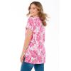 Woman Within Plus Size Perfect Printed Short-Sleeve Shirred V-Neck Tunic(Raspberry Palm Leaves)