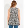 Woman Within Plus Size Perfect Printed Sleeveless Shirred V-Neck Tunic(Black Sketch Floral)