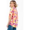 Woman Within Plus Size Perfect Short Sleeve Button-Down Shirt Oversized Tunic Blouse(Sunshine Pop Floral)