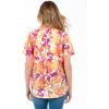 Woman Within Plus Size Perfect Short Sleeve Button-Down Shirt Oversized Tunic Blouse(Sunshine Pop Floral)