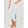 Woman Within Plus Size Petite Stretch Denim Five-Pocket Capri Jeans(White Pastel Floral Embroidery)