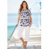 Woman Within Plus Size Short Sleeve Watercolor Tunic(White Sunflower Dream)