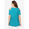 Woman Within Plus Size Short-Sleeve Cold-Shoulder Tee(Pretty Turquoise Dot)
