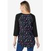 Woman Within Plus Size Three-Quarter Sleeve Baseball Tee(Black Raspberry Graphic Bloom)