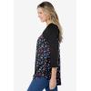 Woman Within Plus Size Three-Quarter Sleeve Baseball Tee(Black Raspberry Graphic Bloom)