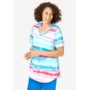 Woman Within Plus Size Two-Piece V-Neck Tunic & Capri Set(Paradise Blue Multi Tie-dye Stripe)