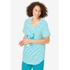 Woman Within Plus Size Two-Piece V-Neck Tunic & Capri Set(Pretty Turquoise Stripe Butterfly)
