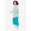 Woman Within Plus Size Two-Piece V-Neck Tunic & Capri Set(Pretty Turquoise Stripe Butterfly)