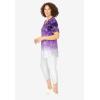 Woman Within Plus Size Two-Piece V-Neck Tunic & Capri Set(Radiant Purple Ombre Flowers)