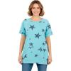Woman Within Plus Size Americana Kangaroo Pocket Tee(Seamist Blue Liberty Star)