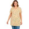 Woman Within Plus Size Perfect Printed Short-Sleeve Shirred V-Neck Tunic(Banana Tulip Flowers)