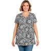 Woman Within Plus Size Perfect Printed Short-Sleeve Shirred V-Neck Tunic(Black Sketch Floral)