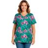 Woman Within Plus Size Perfect Printed Short-Sleeve V-Neck Tee(Emerald Tropical Bloom)