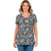 Woman Within Plus Size Perfect Printed Short-Sleeve V-Neck Tunic(Black Sketch Floral)