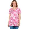 Woman Within Plus Size Perfect Printed Short-Sleeve V-Neck Tunic(Raspberry Palm Leaves)