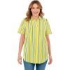 Woman Within Plus Size Perfect Short Sleeve Button-Down Shirt Oversized Tunic Blouse(Primrose Yellow Sunny Stripe)