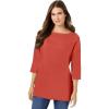 Woman Within Plus Size Perfect Three-Quarter Sleeve Boatneck Tee(Burnt Red)
