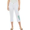 Woman Within Plus Size Petite Stretch Denim Five-Pocket Capri Jeans(White Pastel Floral Embroidery)