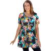 Woman Within Plus Size Short-Sleeve Empire Waist Tunic(Black Hibiscus Tropicana)