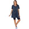 Woman Within Plus Size Short-Sleeve Empire Waist Tunic(Navy White Dot)