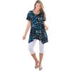 Woman Within Plus Size Textured Pointed Hem Tunic(Black Tie Dye Palm)