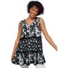 Woman Within Plus Size Tiered Tank(Black Rose Floral)