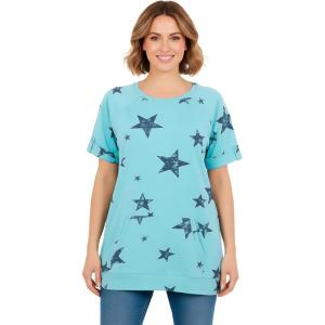 Woman Within Plus Size Americana Kangaroo Pocket Tee(Seamist Blue Liberty Star)