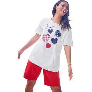 Woman Within Plus Size Americana Kangaroo Pocket Tee(White Heartland Hearts)