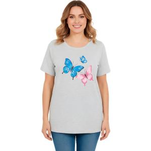 Woman Within Plus Size Graphic Tee(Heather Grey Butterflies)