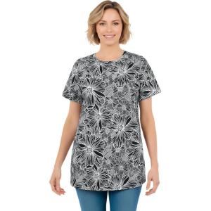 Woman Within Plus Size Perfect Printed Crewneck Tunic(Black Sketch Floral)