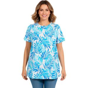 Woman Within Plus Size Perfect Printed Short-Sleeve Crewneck Tee(Blue Breezy Palms)