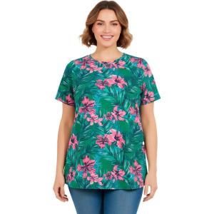 Woman Within Plus Size Perfect Printed Short-Sleeve Crewneck Tee(Emerald Tropical Bloom)
