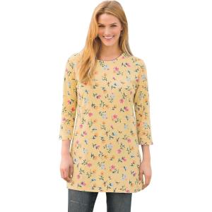 Woman Within Plus Size Perfect Printed Three-Quarter-Sleeve Scoopneck Tunic(Banana Tulip Flowers)