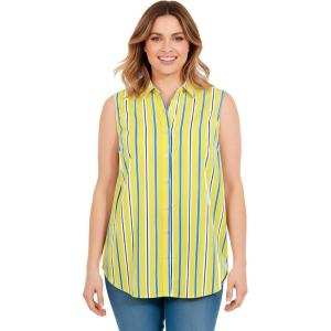 Woman Within Plus Size Perfect Sleeveless Shirt(Primrose Yellow Sunny Stripe)
