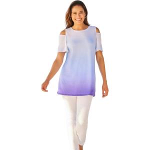 Woman Within Plus Size Short-Sleeve Cold-Shoulder Tee(Purple Orchid Ombre)