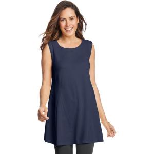 Woman Within Plus Size Sleeveless Fit-And-Flare Tunic Top(Navy)