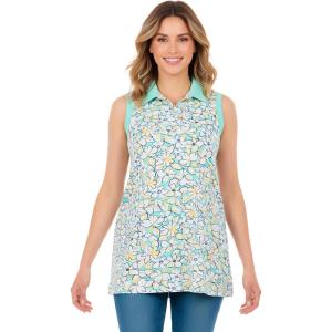 Woman Within Plus Size Sleeveless Polo Tunic(Seafoam Petal Bloom)