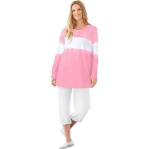 Woman Within Plus Size Tie-Dyed Knit Sweatshirt Tunic(Delicate Pink Ikat Tie Dye)