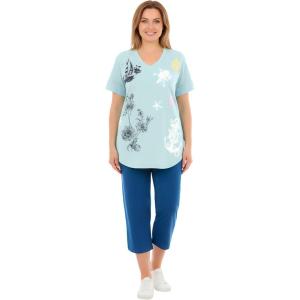 Woman Within Plus Size Two-Piece V-Neck Tunic & Capri Set(Seamist Seaside Stamp)