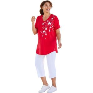 Woman Within Plus Size Two-Piece V-Neck Tunic & Capri Set(Vivid Red Stars)