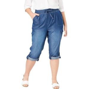 Woman Within Women’s Convertible Length Cargo Capri/Bermuda Pants(Medium Stonewash Sanded)
