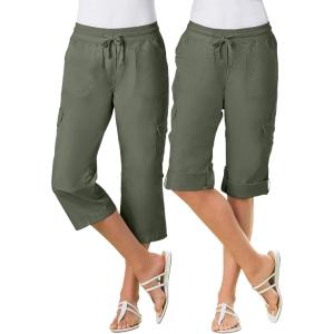 Woman Within Women’s Convertible Length Cargo Capri/Bermuda Pants(Olive Green)