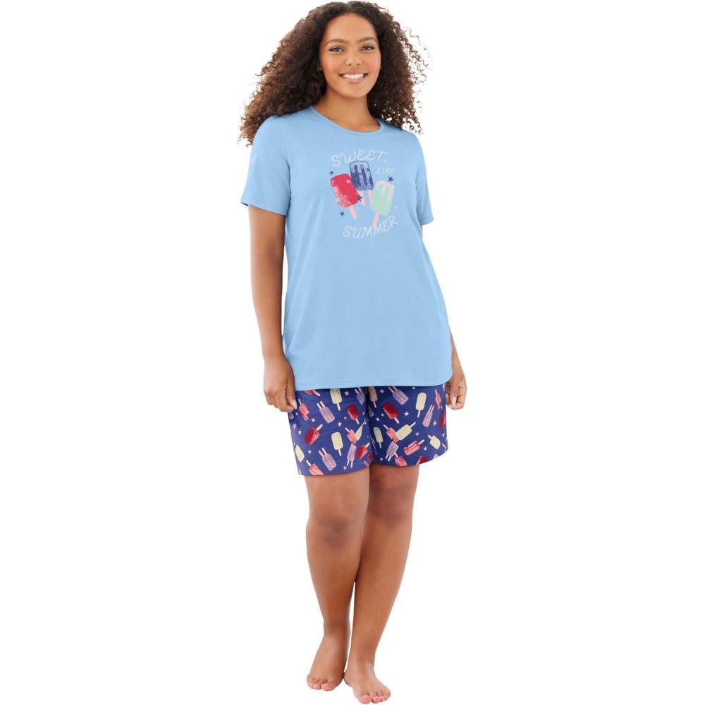 imageDreams amp Co Plus Size Knit Pj Short SetSky Blue Popsicle