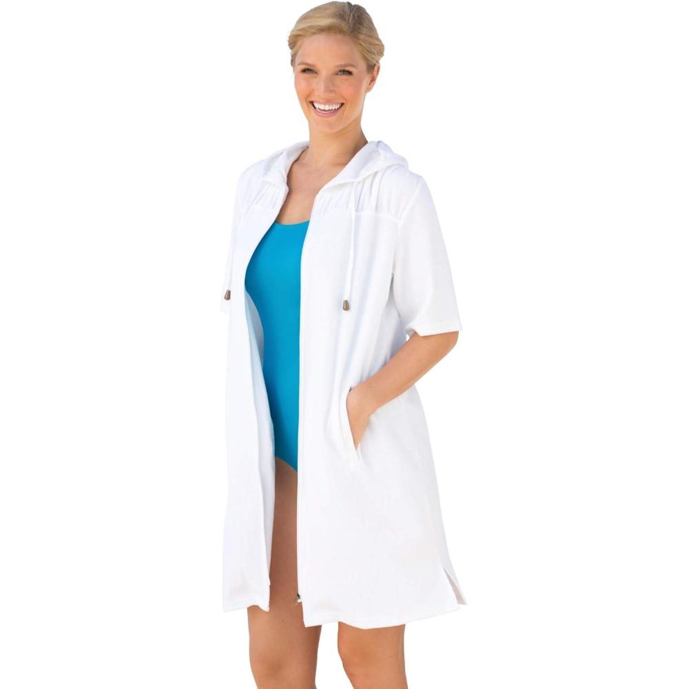 imageSwimsuits For All Swim 365 Womens Plus Size Hooded Terry Swim Cover UpWhite