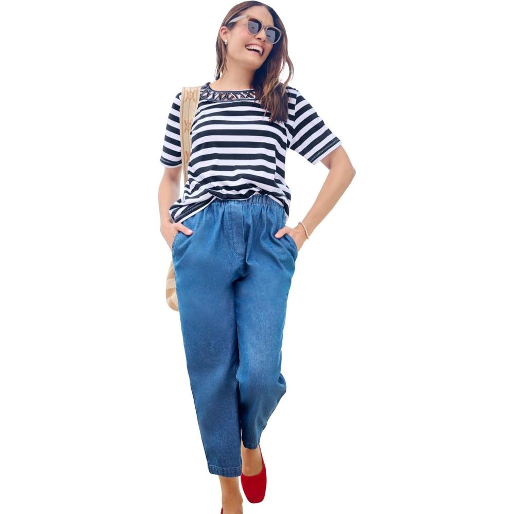 imageWoman Within Plus Size Lattice Neck Tee  5X Navy Nautical Stripe