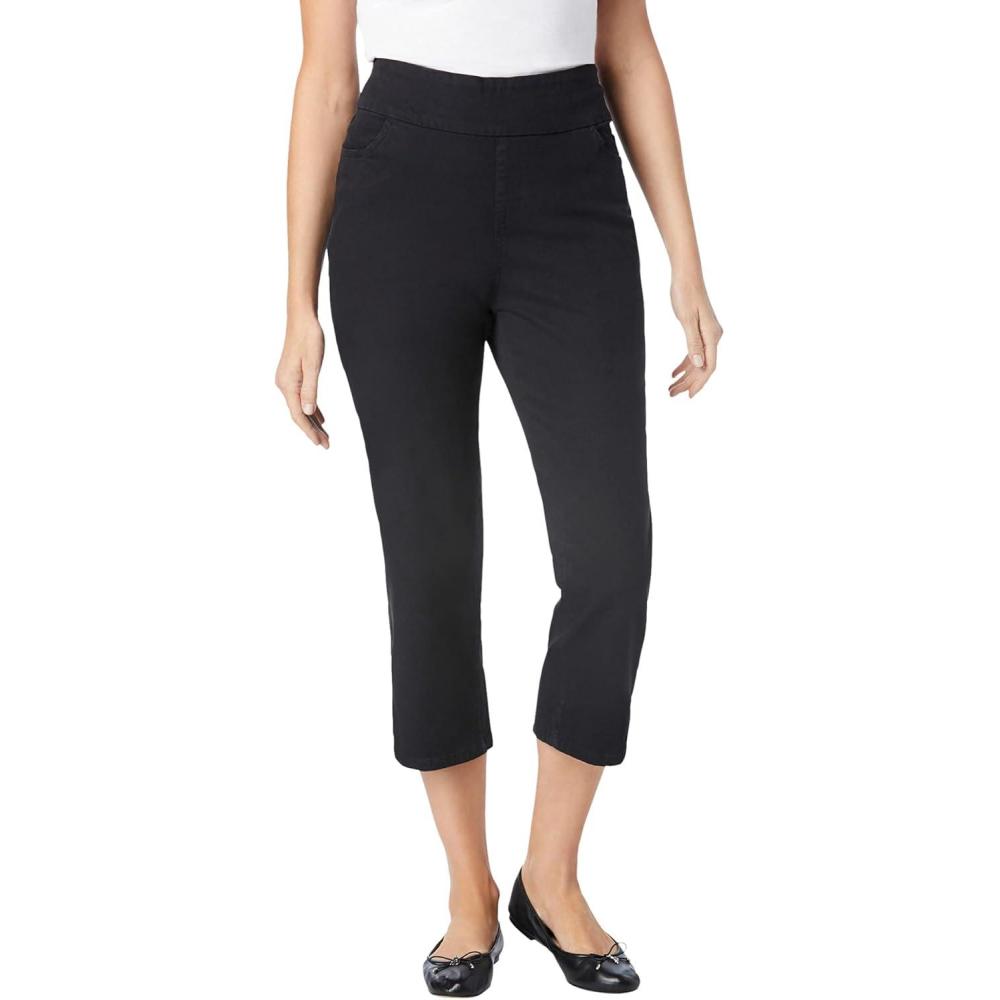 imageWoman Within Plus Size PullOn Flex ElasticWaist Stretch Denim Capri JeansBlack